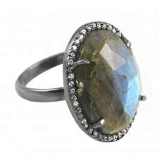 Vintage labradorite oval Cut Cocktail Cubic Zirconia Ring